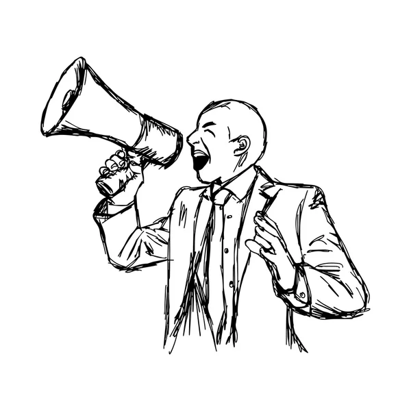 Ilustración vector dibujado a mano garabato empresario gritando — Vector de stock