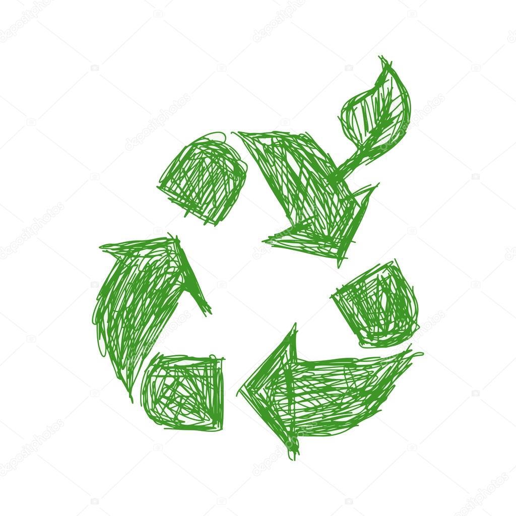 illustration vector hand drawn doodle green recycle sign