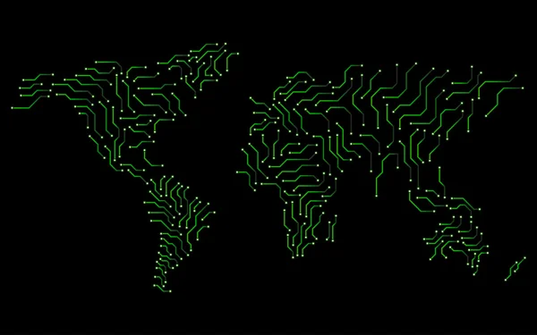 Mapa do Mundo. Placa de circuito — Vetor de Stock