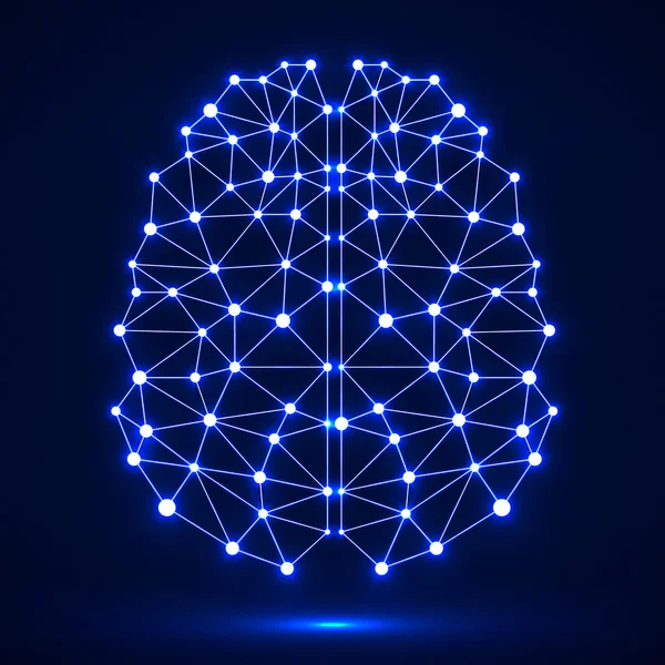 Soyut poligonal beyin parlak noktalar ve çizgiler, ağ bağlantıları ile. Vektör çizim. EPS 10