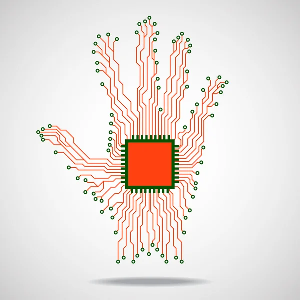 Hand. CPU. Printplaat. Vectorillustratie. EPS-10 — Stockvector
