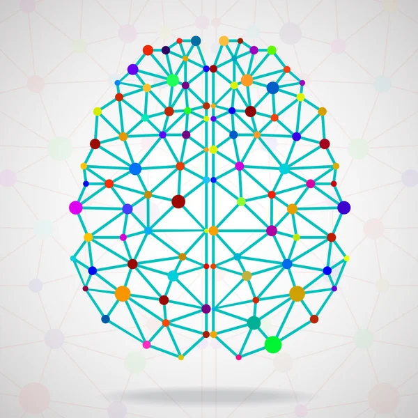Cérebro geométrico abstrato, conexões de rede —  Vetores de Stock
