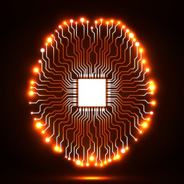 Neon beyin. CPU. Devre kartı. Soyut teknolojik altyapı