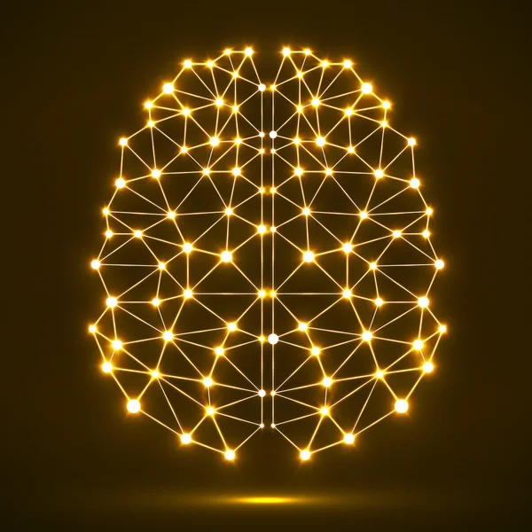 Abstract polygonal brain with glowing dots and lines, network connections Royalty Free Stock Illustrations