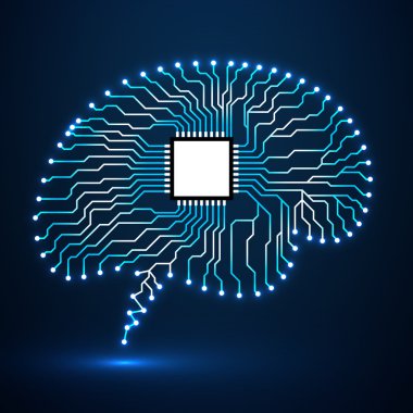 Neon brain. Cpu. Circuit board. Abstract technology background. Vector illustration. Eps 10