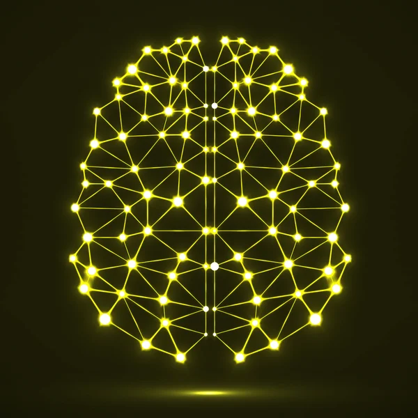 Cervello astratto poligonale con puntini e linee luminose, connessioni di rete. Illustrazione vettoriale. Eps 10 — Vettoriale Stock