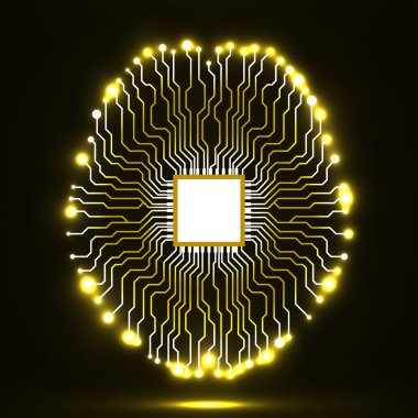 Neon beyin. CPU. Devre kartı. Soyut teknolojik altyapı