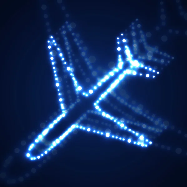Avião brilhante com néon — Vetor de Stock