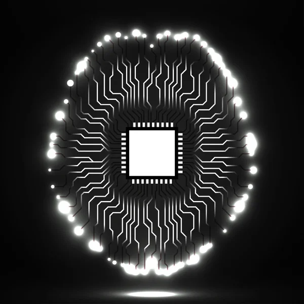 Cerveau néon. Cpu. Circuit. Contexte technologique abstrait — Image vectorielle