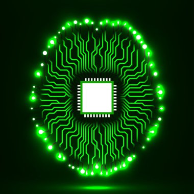 Neon beyin. CPU. Devre kartı. Soyut teknolojik altyapı