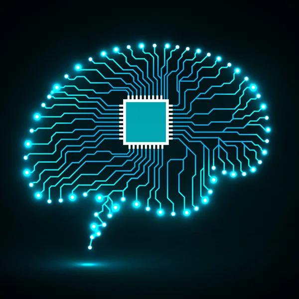 Neon brain. Cpu. Circuit board. Abstract technology background — Stock Vector