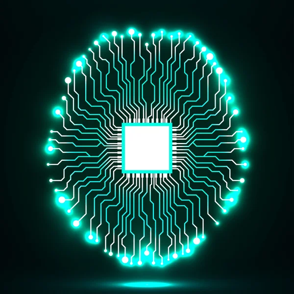 Neon agy. CPU. Nyomtatott áramkör. Absztrakt technológiai háttér — Stock Vector