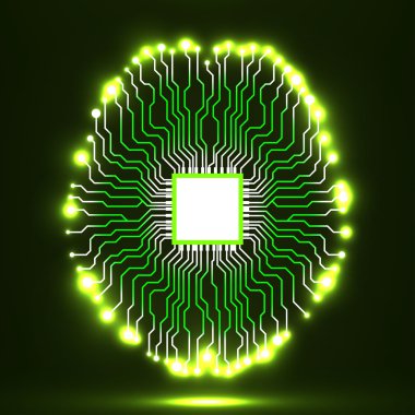 Neon beyin. CPU. Devre kartı. Soyut teknolojik altyapı