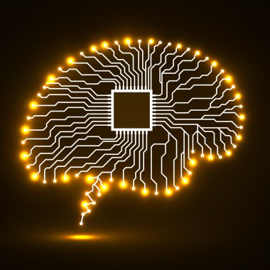 Neon beyin. CPU. Devre kartı. Soyut teknolojik altyapı