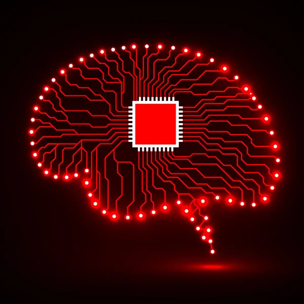 Cerveau néon. Cpu. Circuit. Contexte technologique abstrait — Image vectorielle