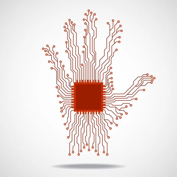 La main. Cpu. Carte de circuit imprimé — Image vectorielle