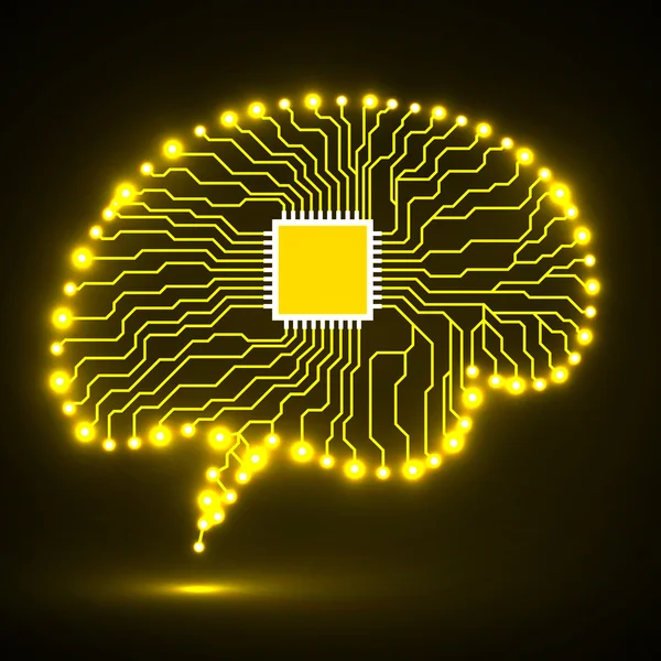 Cerveau néon. Cpu. Circuit. Contexte technologique abstrait — Image vectorielle