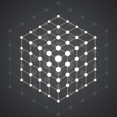 Küp çizgiler ve noktalar, moleküler kafes, geometrik şekil, ağ bağlantısı
