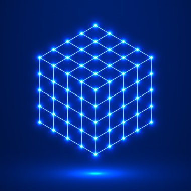 Küp çizgiler ve noktalar, moleküler kafes, geometrik şekil, ağ bağlantısı