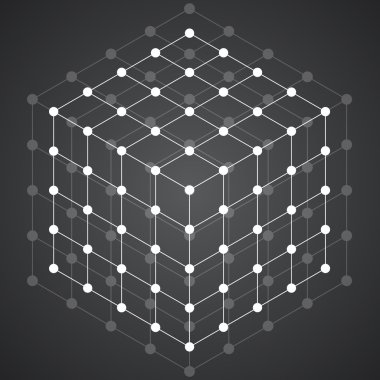 Küp çizgiler ve noktalar, moleküler kafes, geometrik şekil, ağ bağlantısı