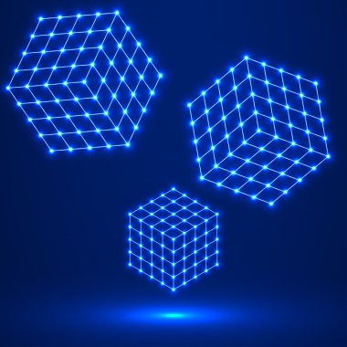 Küpleri çizgiler ve noktalar, moleküler kafes, geometrik şekil, ağ bağlantısı