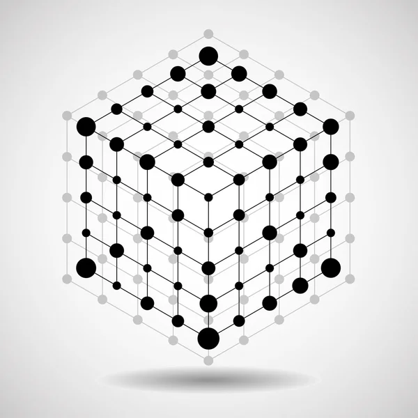 Würfel aus Linien und Punkten, Molekulargitter, geometrische Form, Netzwerkverbindung — Stockvektor