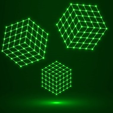 Küpleri çizgiler ve noktalar, moleküler kafes, geometrik şekil, ağ bağlantısı, vektör çizim