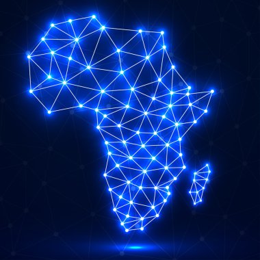 Parlayan noktalar ve çizgiler, ağ bağlantıları, vektör illüstrasyon, eps 10 ile soyut çokgen Afrika haritası