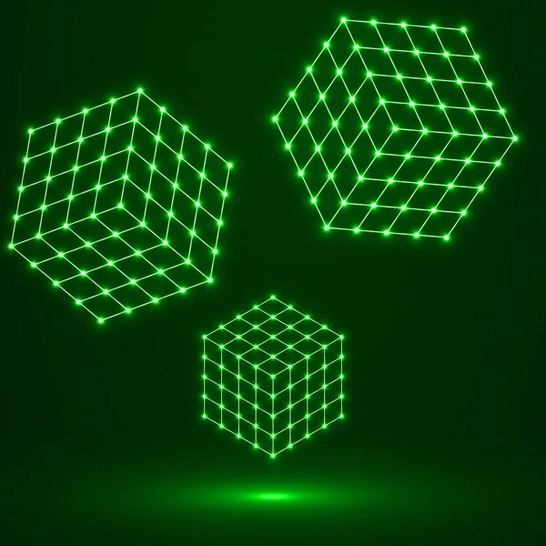 Küpleri çizgiler ve noktalar, moleküler kafes, geometrik şekil, ağ bağlantısı, vektör çizim