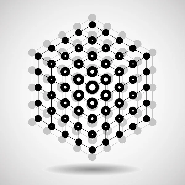 Cubo de líneas y puntos, celosía molecular, forma geométrica, conexión de red, ilustración vectorial — Archivo Imágenes Vectoriales
