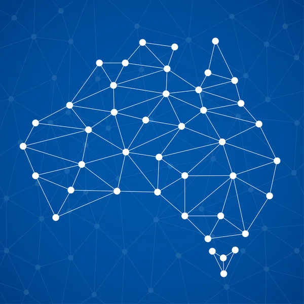 Abstrakte polygonale australische Karte mit Punkten und Linien, Netzwerkverbindungen, Vektorillustration — Stockvektor