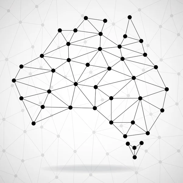 Carte polygonale abstraite de l'Australie avec points et lignes, connexions réseau, illustration vectorielle — Image vectorielle