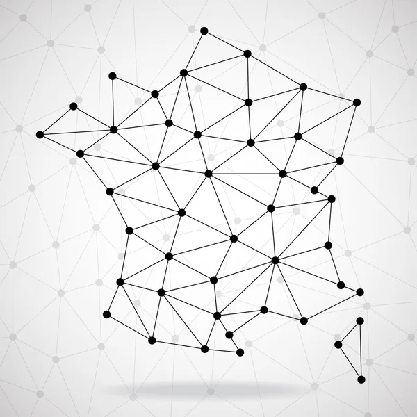 Abstract polygonal France map with dots and lines, network connections, vector illustration — Stok Vektör