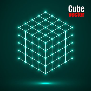 Küp çizgiler ve noktalar, moleküler kafes, geometrik şekil, ağ bağlantısı, vektör çizim