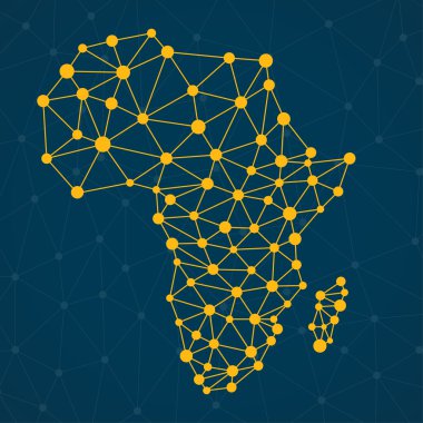 Poligonal Afrika harita noktalar ve çizgiler, ağ bağlantıları, vektör çizim ile soyut