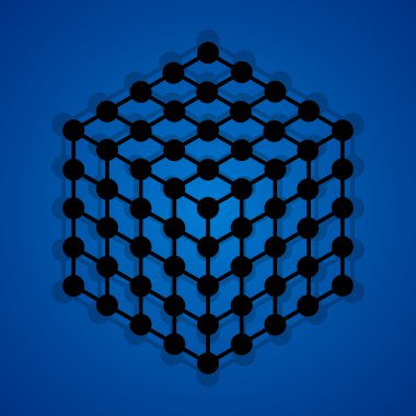 Küp çizgiler ve noktalar, moleküler kafes, geometrik şekil, ağ bağlantısı, vektör çizim