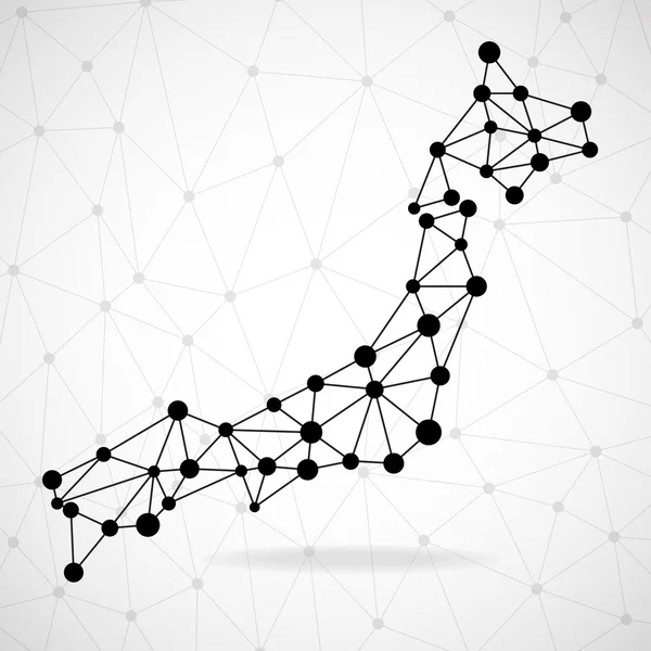 Nokta ve çizgiler, ağ bağlantıları, vektör illüstrasyon ile soyut çokgen Japonya haritası — Stok Vektör