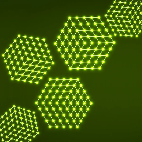 Cubos de linhas e pontos, rede molecular, forma geométrica, conexão de rede, ilustração vetorial —  Vetores de Stock