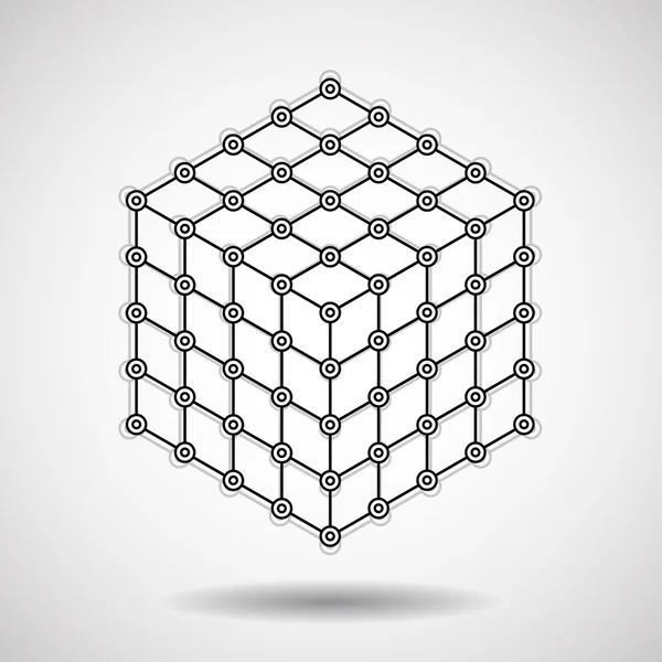Würfel aus Linien und Punkten, Molekulargitter, geometrische Form, Netzwerkverbindung, Vektorillustration — Stockvektor