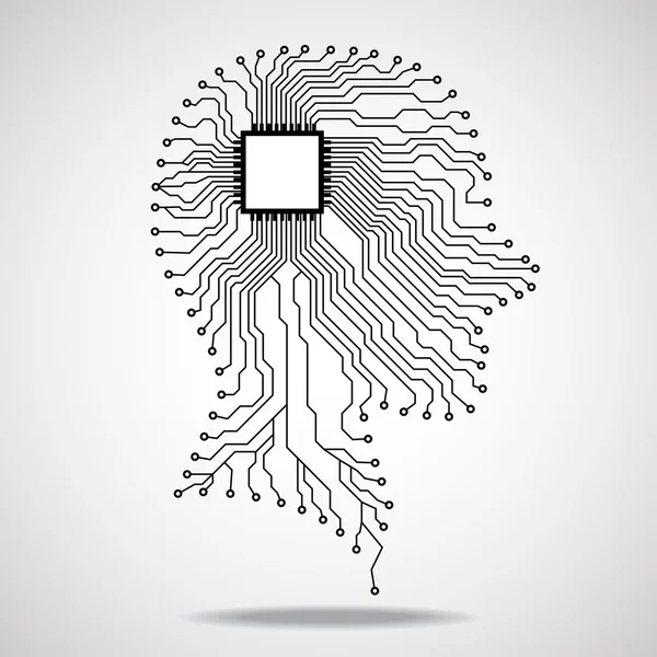 Tête humaine, cpu, circuit imprimé, illustration vectorielle, eps 10 — Image vectorielle