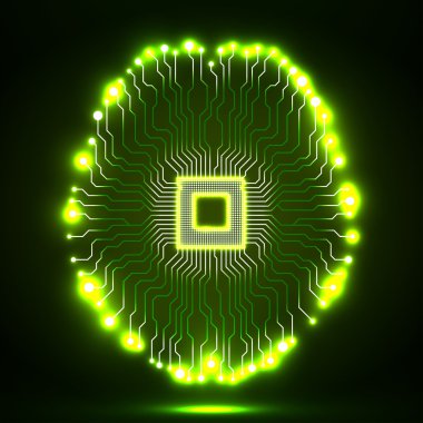 Neon beyin. CPU. Devre kartı. Soyut teknolojik altyapı