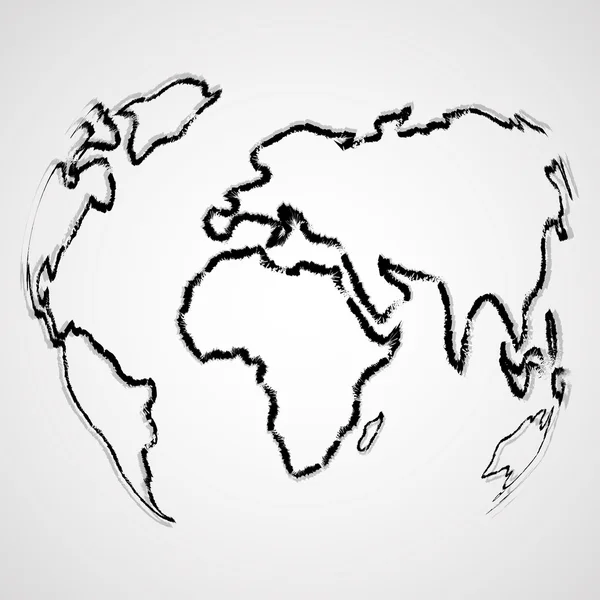 Abstrakt världskarta, kontur av borsten, konst illustration — Stock vektor