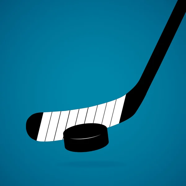 Hockeystick en puck, geïsoleerd op een blauwe achtergrond — Stockvector