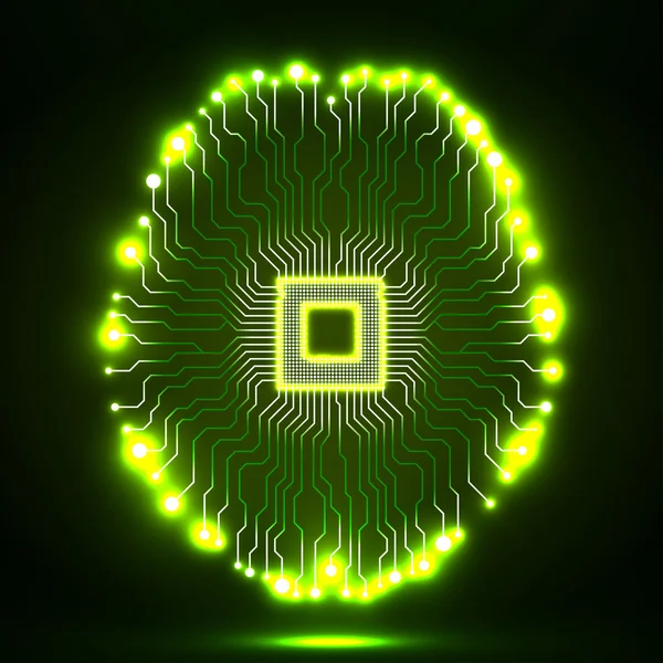 Neon hjärna. CPU. Kretskort. Abstrakt teknik bakgrund — Stock vektor