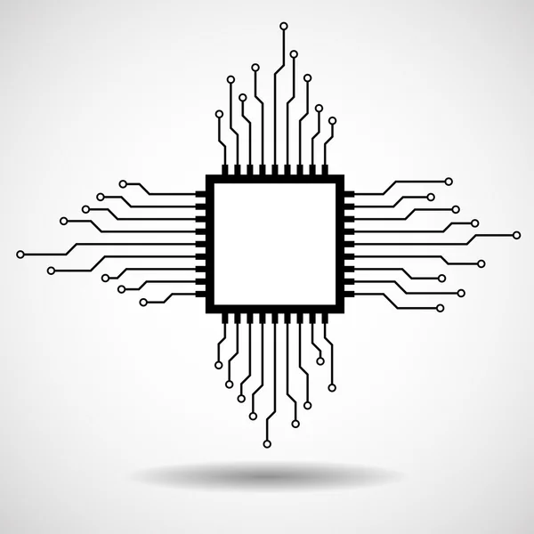 CPU. Mikroprocessor. Mikrochip. Kretskort, teknik bakgrund — Stock vektor