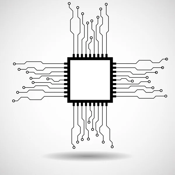 CPU. Microprocessor. Microchip. Abstracte technologie symbool, printplaat — Stockvector