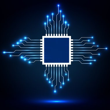 CPU. Mikroişlemci. Mikroçip. Soyut teknoloji sembolü, devre kartı