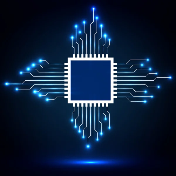 Cpu. Microprocessador. Microchip. Símbolo de tecnologia abstrata, placa de circuito — Vetor de Stock