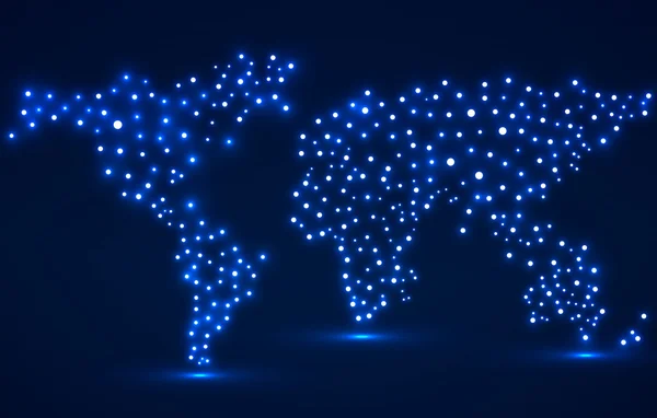 輝くドット、技術の背景を持つ抽象的な世界地図 — ストックベクタ