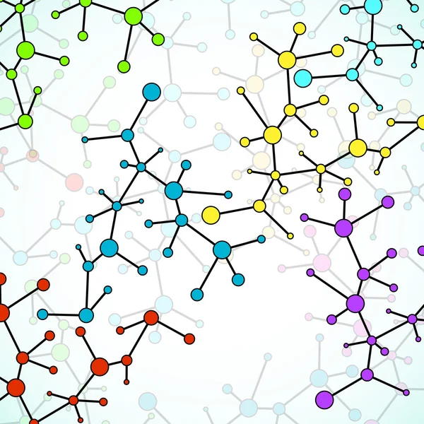 Estrutura molecular. DNA. Fundo colorido. Átomos de ligação — Vetor de Stock